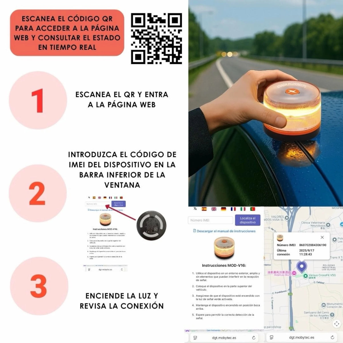 Luz de Emergencia V16 con Geolocalización Homologada DGT